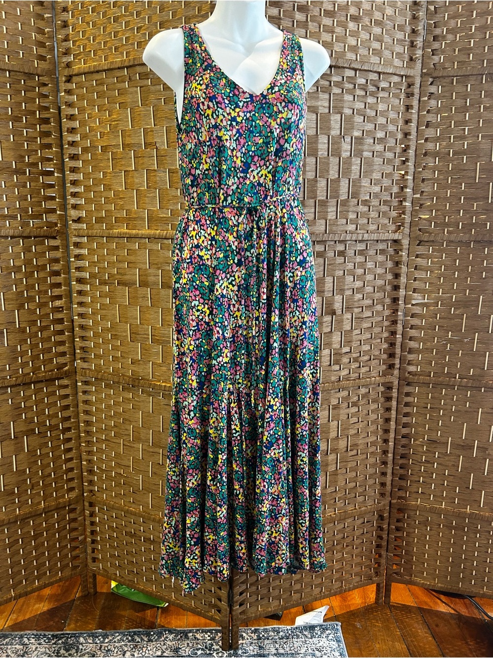 LOFT Colorful Floral Maxi Dress Tie Waist Sleeveless Boho Summer Medium